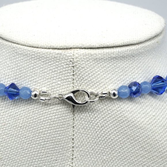 Necklace with crystals and blue and gold accents. Lobster clasp. - Picture 7 of 8